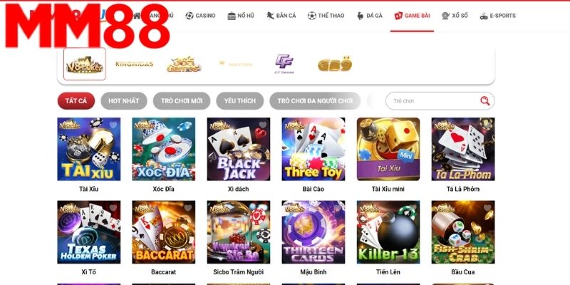 Đa dạng tựa game bài hấp dẫn tại sảnh